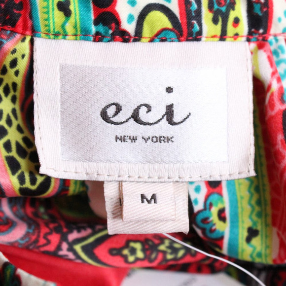 ECI Cold Shoulder Long Sleeve Blouse Multicolor Red, Pink, Green, White Size M - Picture 15 of 16